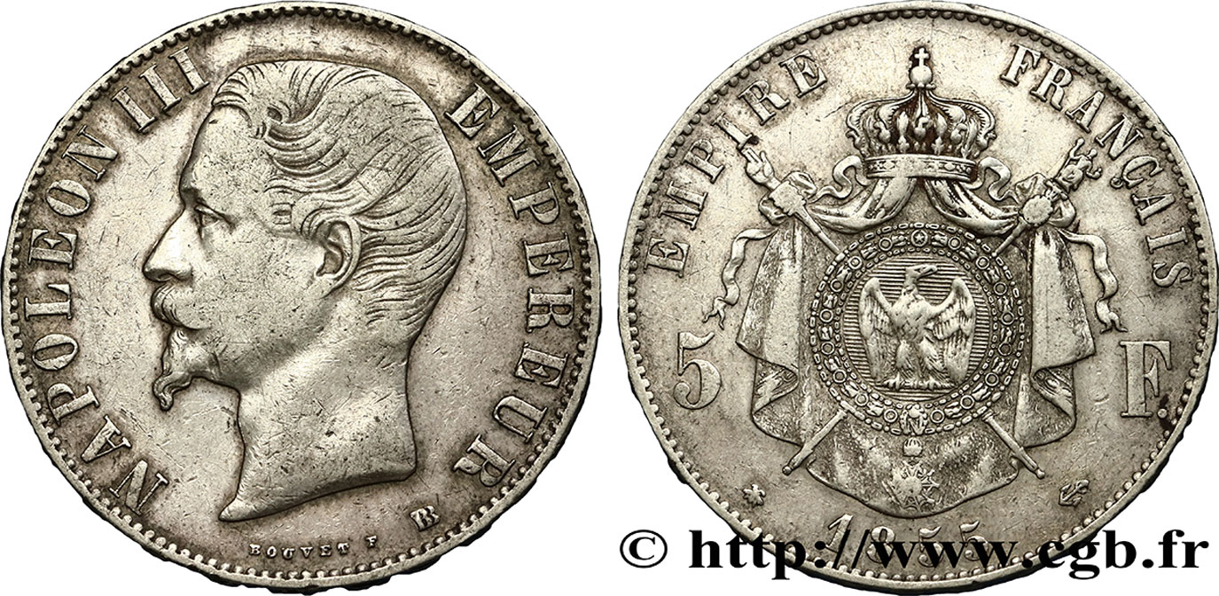 5 francs Napoléon III, tête nue 1855 Strasbourg F.330/4 TTB42 