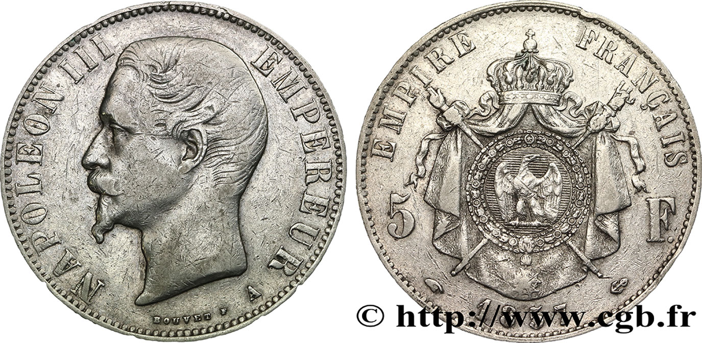 5 francs Napoléon III, tête nue 1857 Paris F.330/10 TB35 