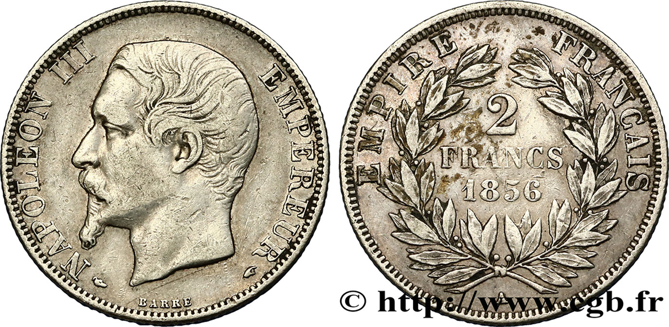 2 francs Napoléon III, tête nue 1856 Paris F.262/5 XF45 