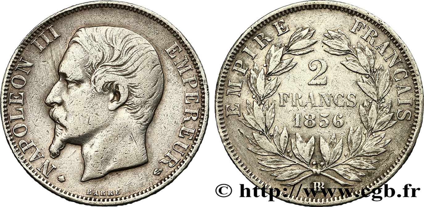 2 francs Napoléon III, tête nue, grand BB 1856 Strasbourg F.262/6 MBC40 