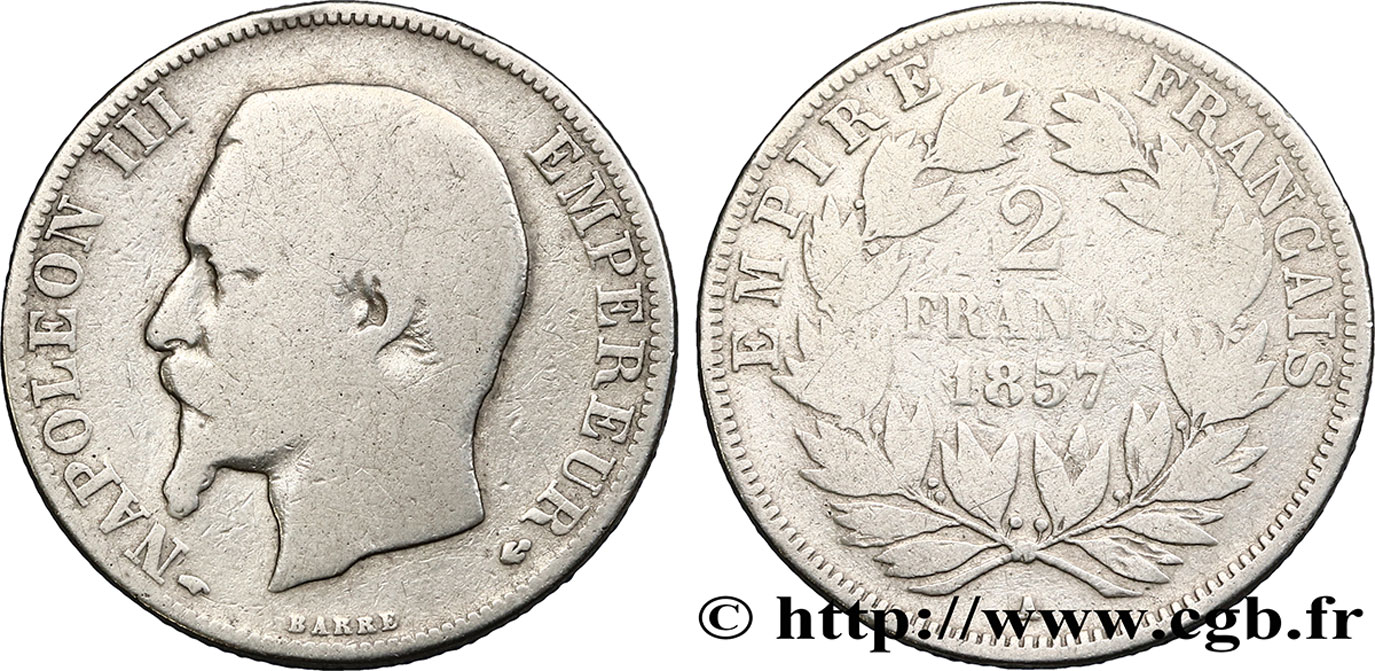 2 francs Napoléon III, tête nue 1857 Paris F.262/9 B12 