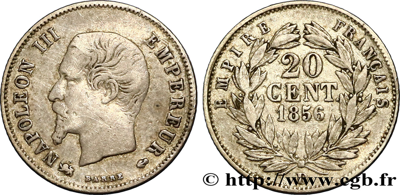 20 centimes Napoléon III, tête nue 1856 Lyon F.148/6 S35 