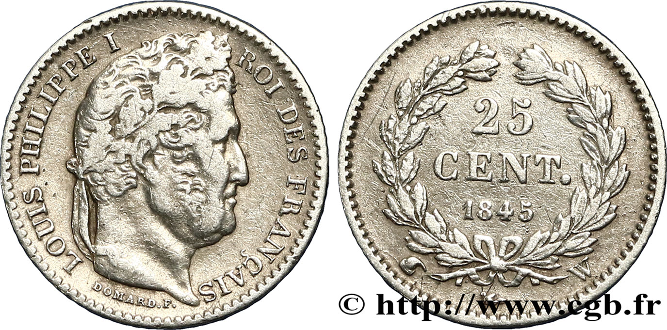 25 centimes Louis-Philippe 1845 Lille F.167/4 TB35 