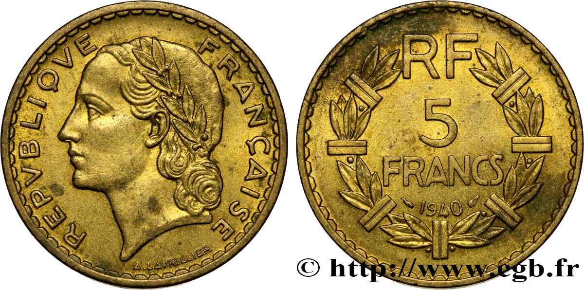 5 francs Lavrillier, bronze-aluminium 1940  F.337/4 SS45 