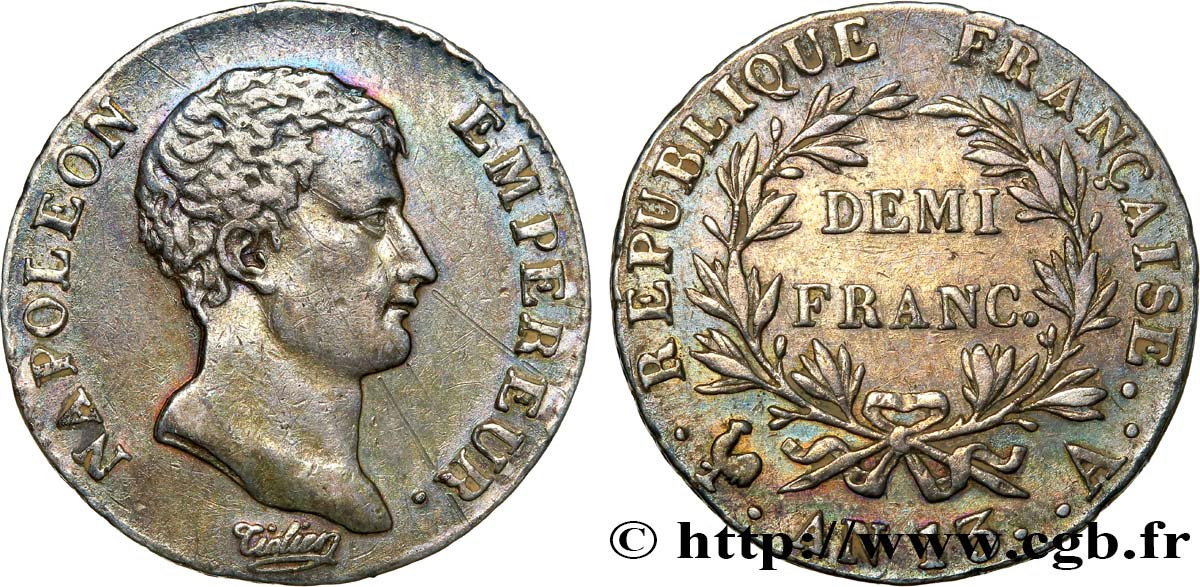 Demi-franc Napoléon Empereur, Calendrier révolutionnaire 1805 Paris F.174/10 EBC55 