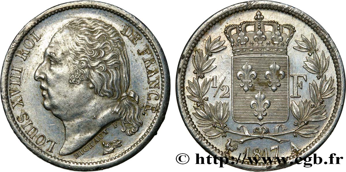1/2 franc Louis XVIII 1817 Paris F.179/9 AU58 