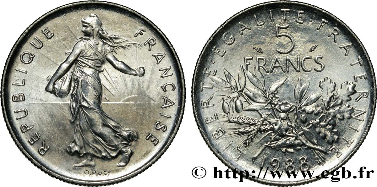 5 francs Semeuse, nickel 1988 Pessac F.341/20 fST63 