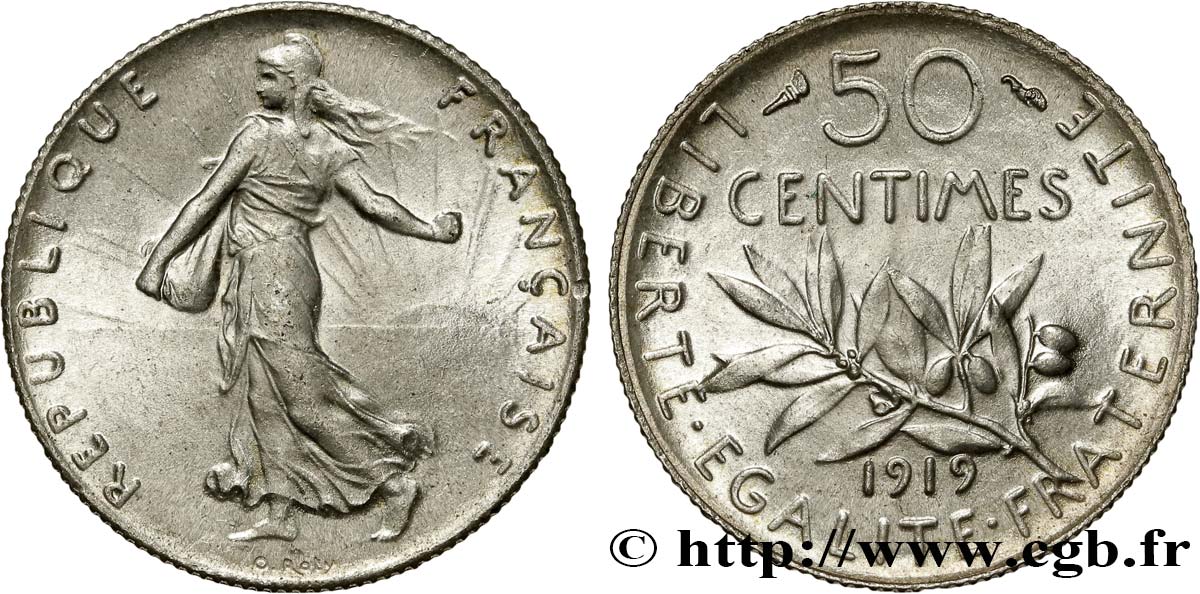 50 centimes Semeuse 1919 Paris F.190/26 MS63 