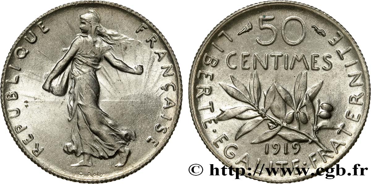 50 centimes Semeuse 1919 Paris F.190/26 MS63 