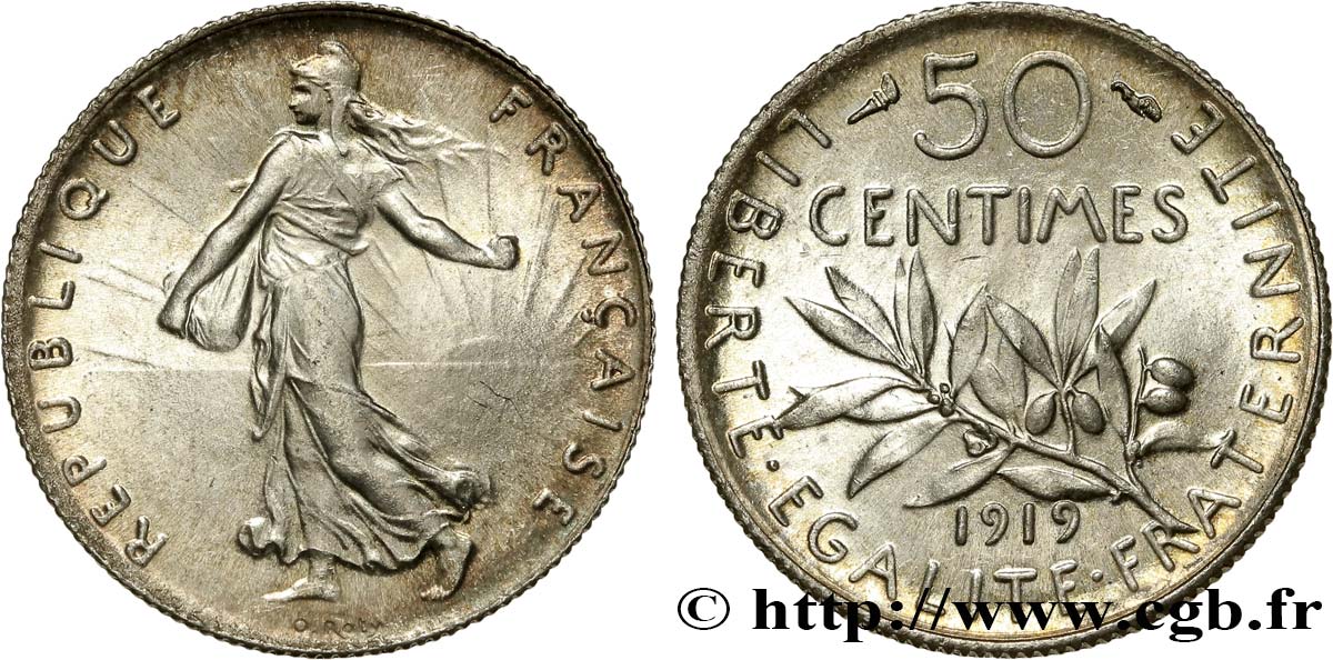 50 centimes Semeuse 1919 Paris F.190/26 MS63 