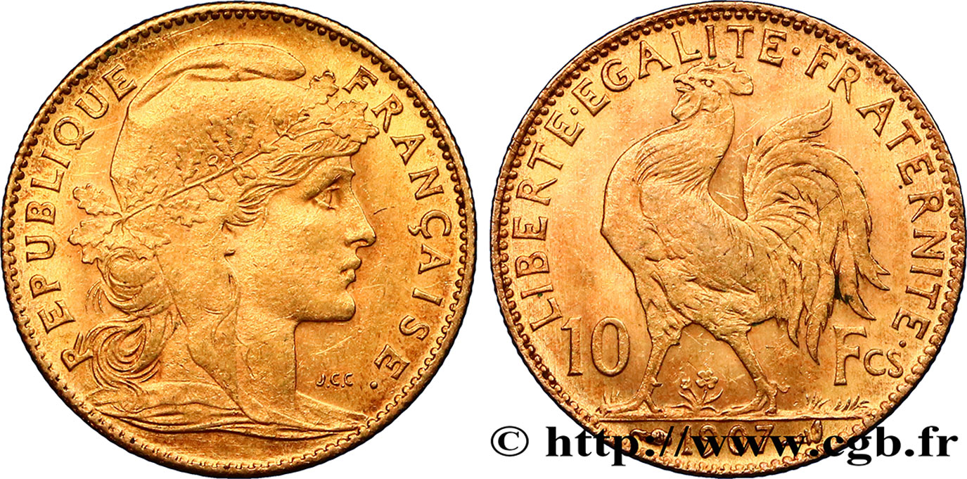 10 francs or Coq 1907 Paris F.509/8 TTB45 