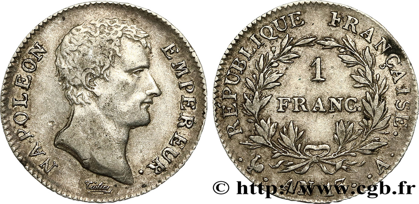 1 franc Napoléon Empereur, Calendrier révolutionnaire 1805 Paris F.201/14 TTB42 