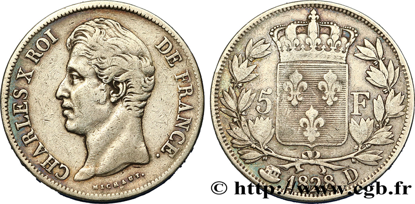 5 francs Charles X, 2e type 1828 Lyon F.311/17 TB35 
