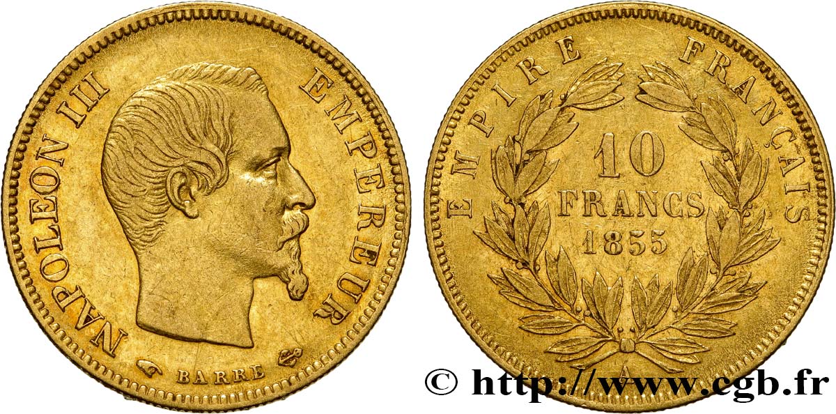 10 francs or Napoléon III, tête nue 1855 Paris F.506/1 SS48 