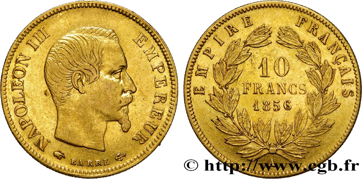 10 francs or Napoléon III, tête nue 1856 Paris F.506/3 XF45 