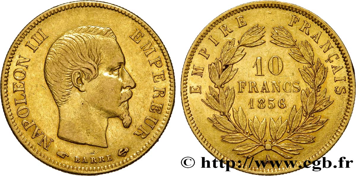 10 francs or Napoléon III, tête nue 1856 Paris F.506/3 XF45 
