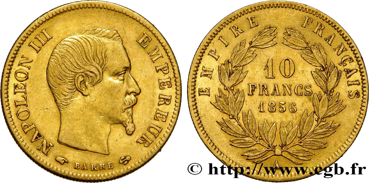 10 francs or Napoléon III, tête nue 1856 Paris F.506/3 XF48 