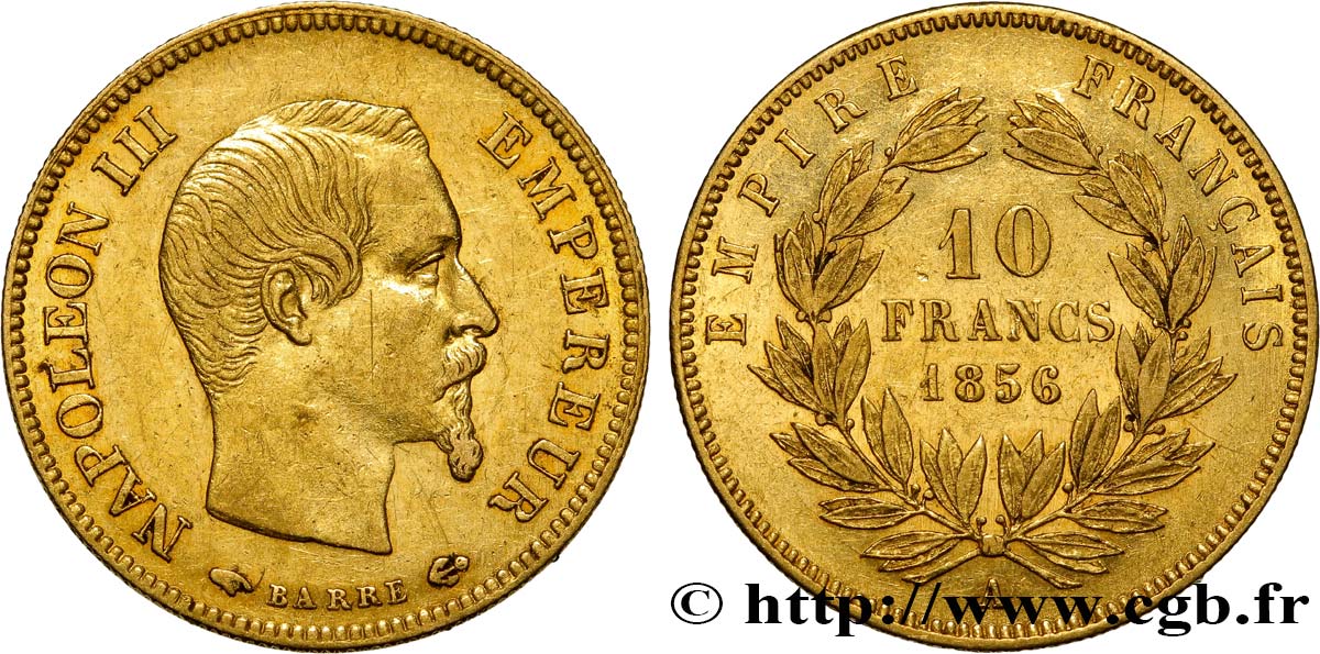 10 francs or Napoléon III, tête nue 1856 Paris F.506/3 SS50 