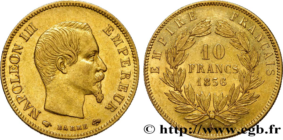 10 francs or Napoléon III, tête nue 1856 Paris F.506/3 SS52 