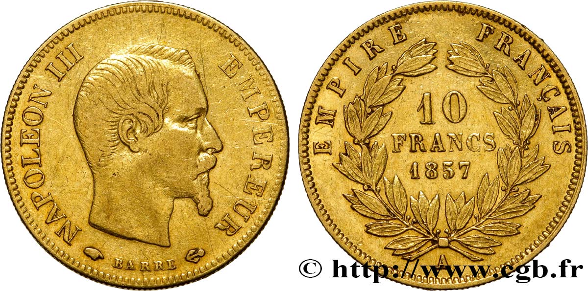 10 francs or Napoléon III, tête nue 1857 Paris F.506/4 TTB45 