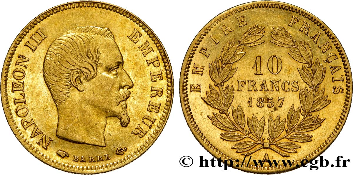 10 francs or Napoléon III, tête nue 1857 Paris F.506/4 BB48 