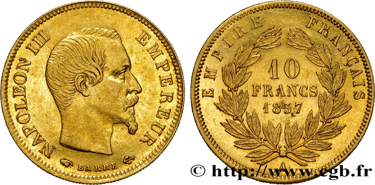 10 francs or Napoléon III, tête nue 1857 Paris F.506/4 SS48 