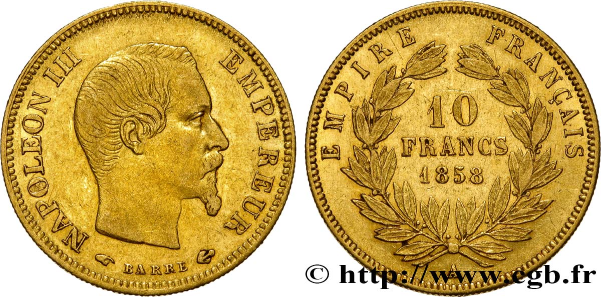 10 francs or Napoléon III, tête nue 1858 Paris F.506/5 TTB45 
