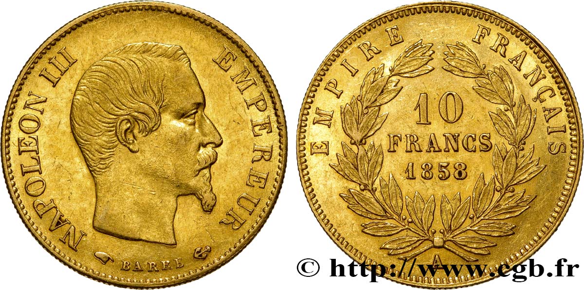 10 francs or Napoléon III, tête nue 1858 Paris F.506/5 TTB50 