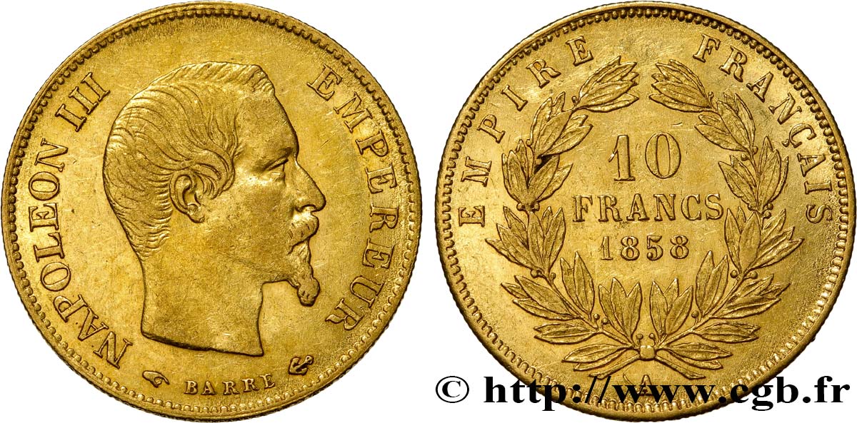 10 francs or Napoléon III, tête nue 1858 Paris F.506/5 TTB50 