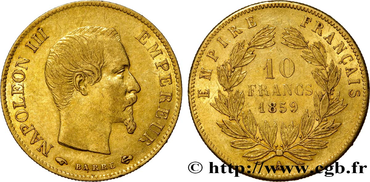 10 francs or Napoléon III, tête nue 1859 Paris F.506/7 SS48 