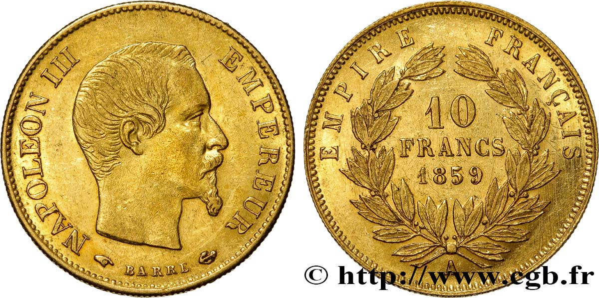 10 francs or Napoléon III, tête nue 1859 Paris F.506/7 BB50 