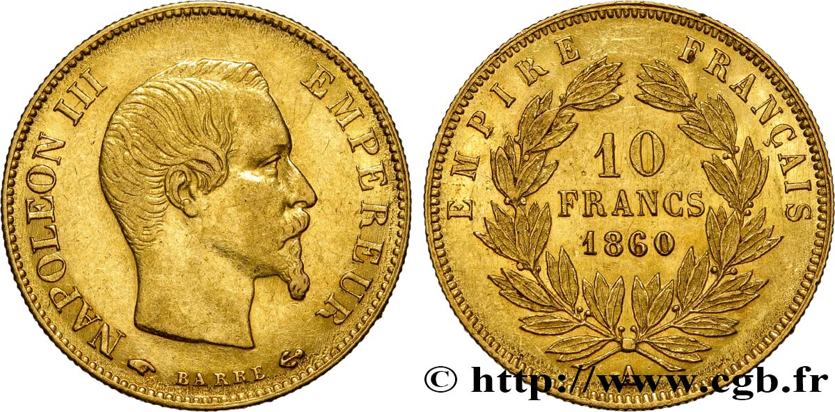 10 francs or Napoléon III, tête nue 1860 Paris F.506/9 TTB48 