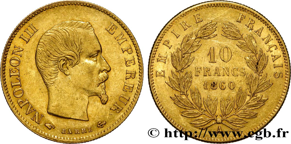 10 francs or Napoléon III, tête nue 1860 Paris F.506/9 SS48 
