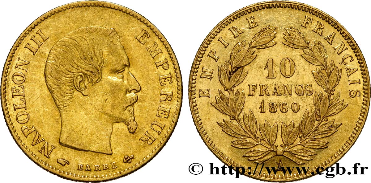10 francs or Napoléon III, tête nue 1860 Paris F.506/9 BB48 