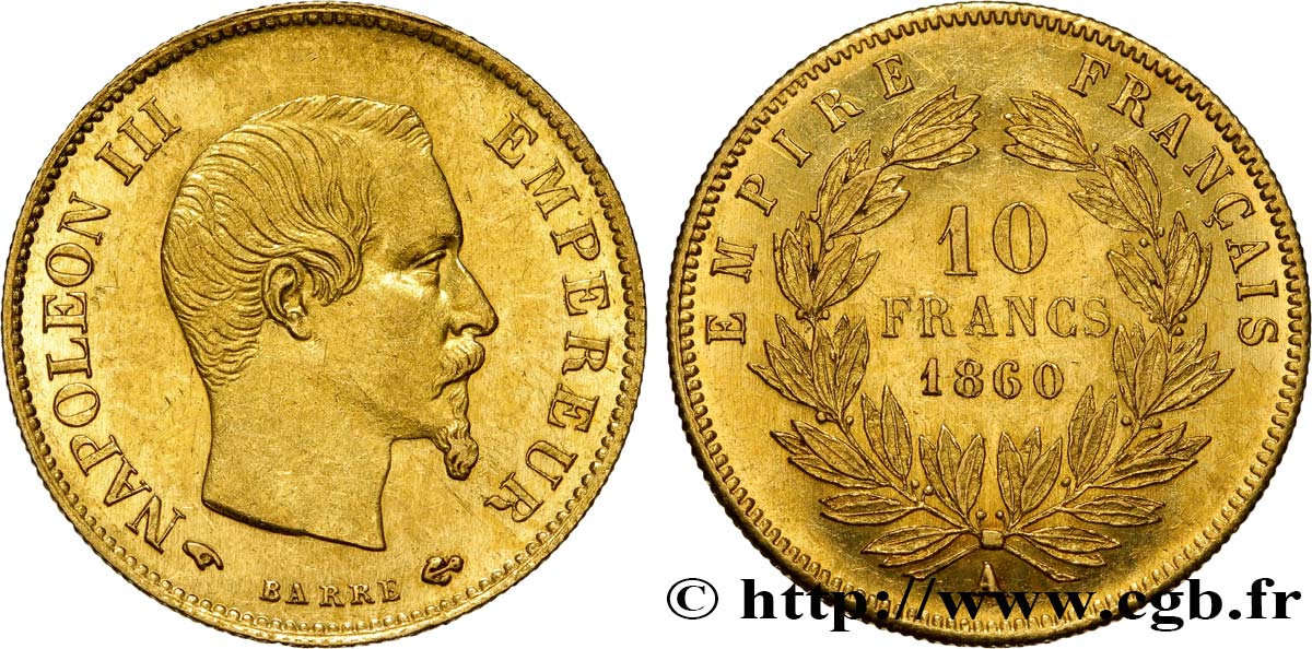 10 francs or Napoléon III, tête nue 1860 Paris F.506/9 SS52 