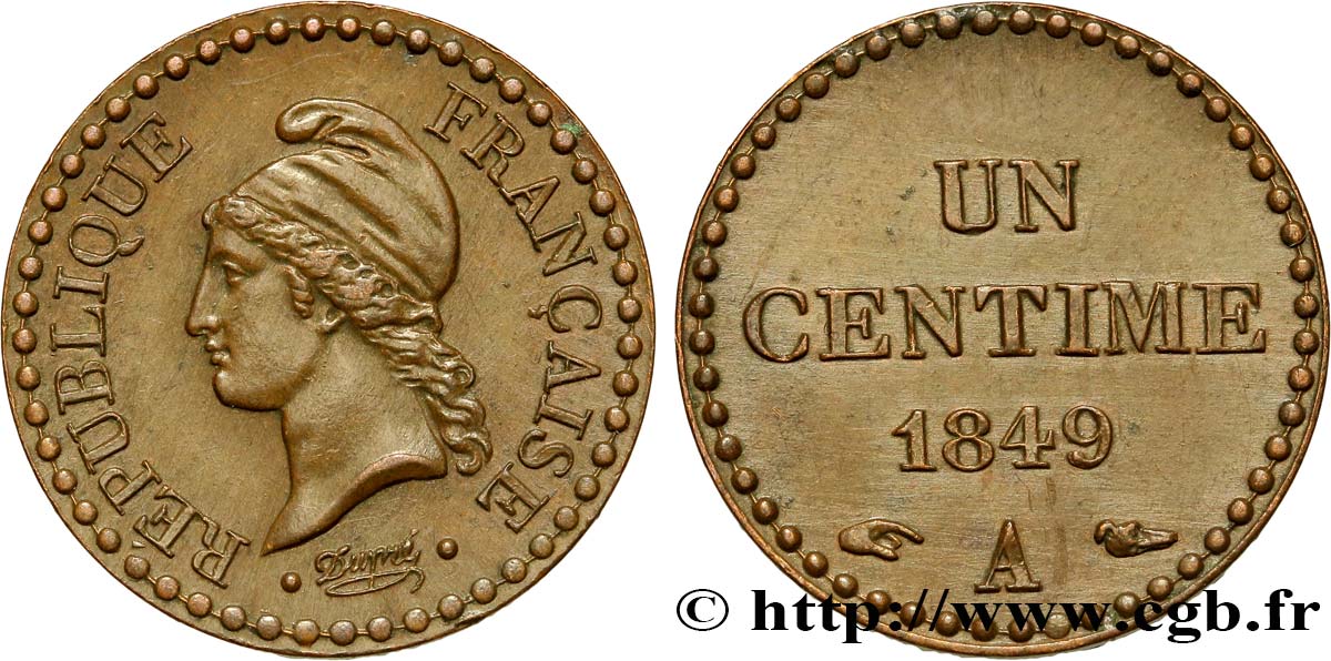 Un centime Dupré, IIe République 1849 Paris F.101/2 TTB48 