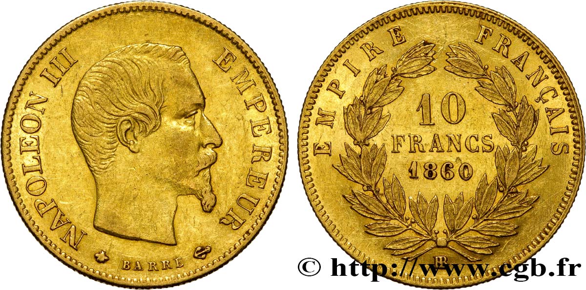 10 francs or Napoléon III, tête nue 1860 Strasbourg F.506/11 MBC50 