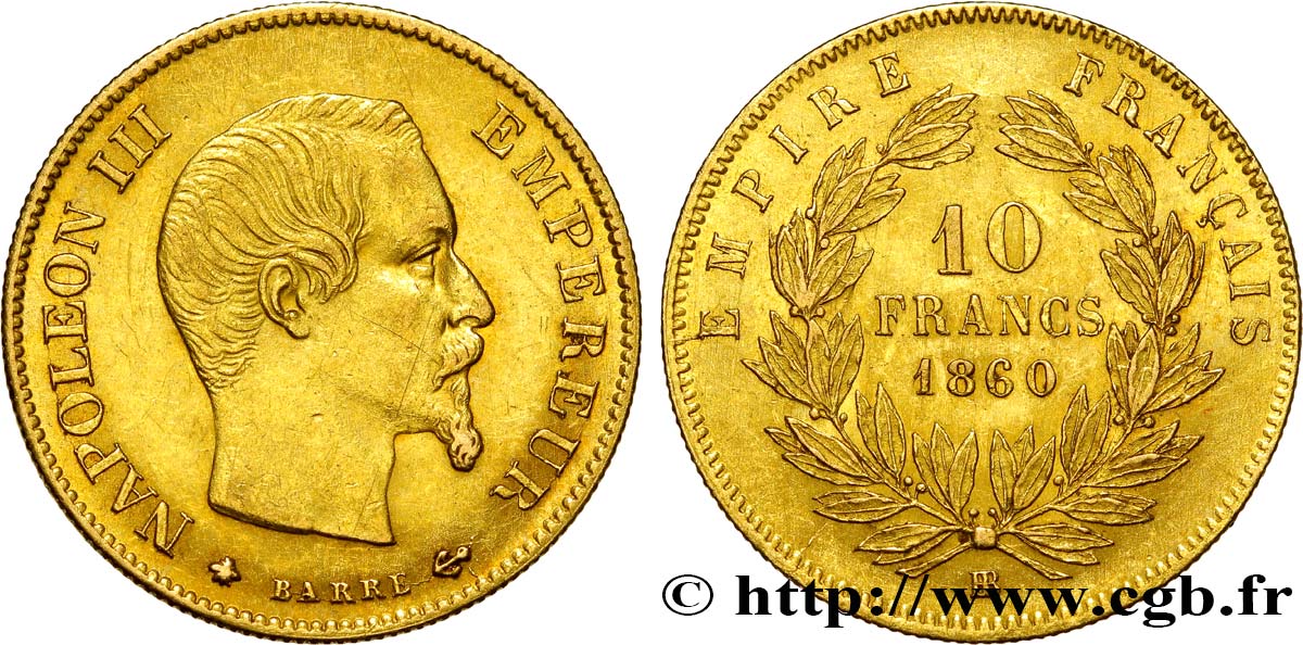 10 francs or Napoléon III, tête nue 1860 Strasbourg F.506/11 BB50 