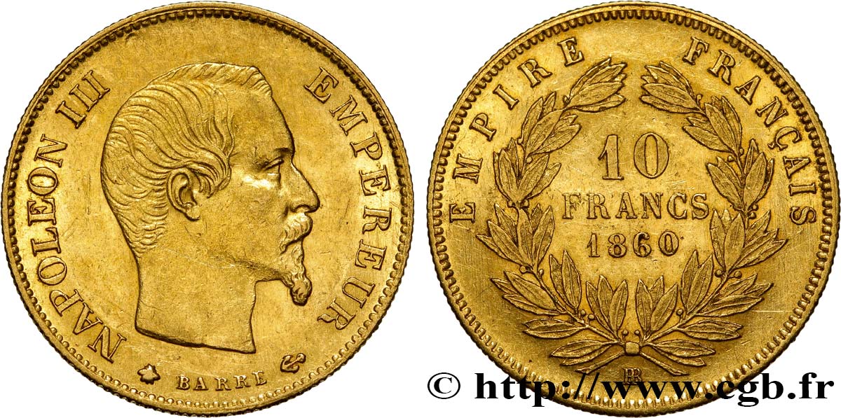10 francs or Napoléon III, tête nue 1860 Strasbourg F.506/11 TTB50 