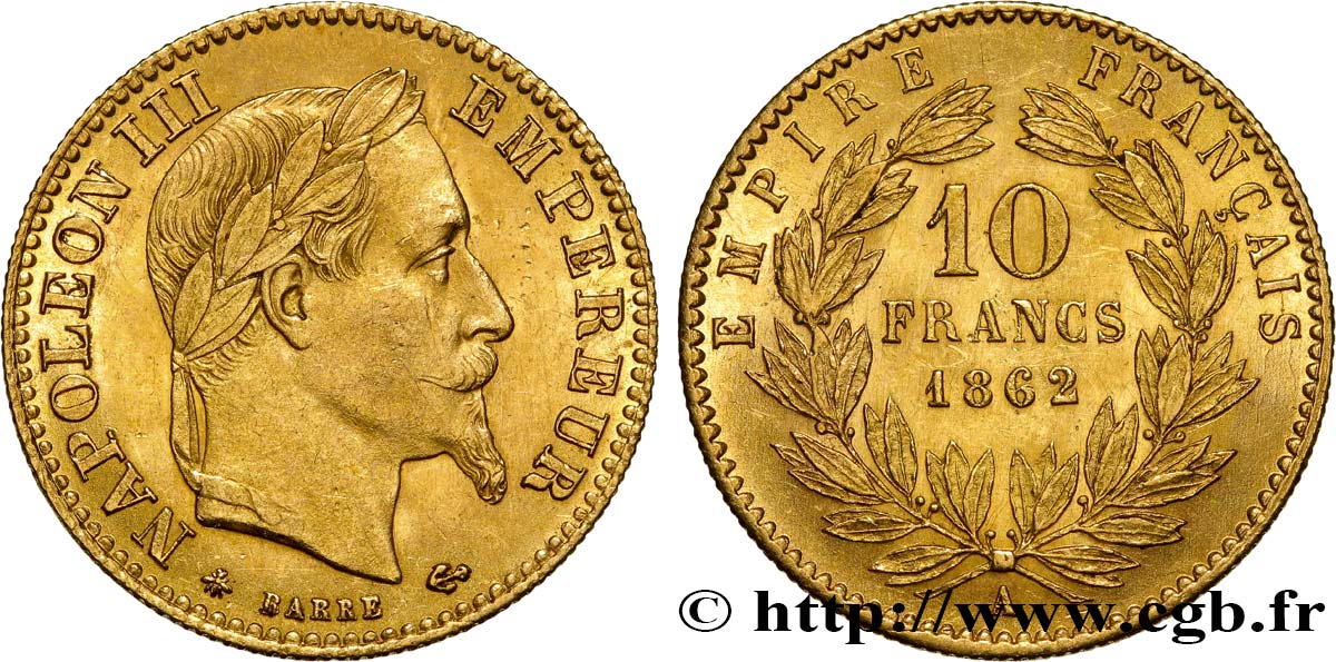10 francs or Napoléon III, tête laurée, type définitif à grand 10 1862 Paris F.507A/1 TTB52 