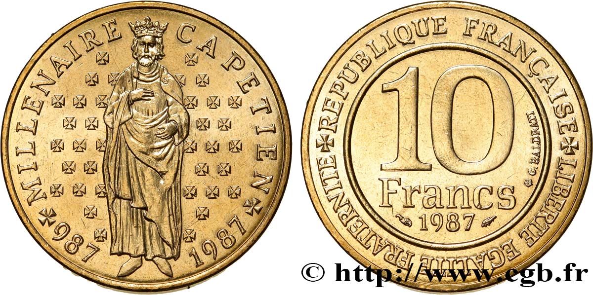 10 francs Millénaire Capétien 1987  F.371/2 MS63 
