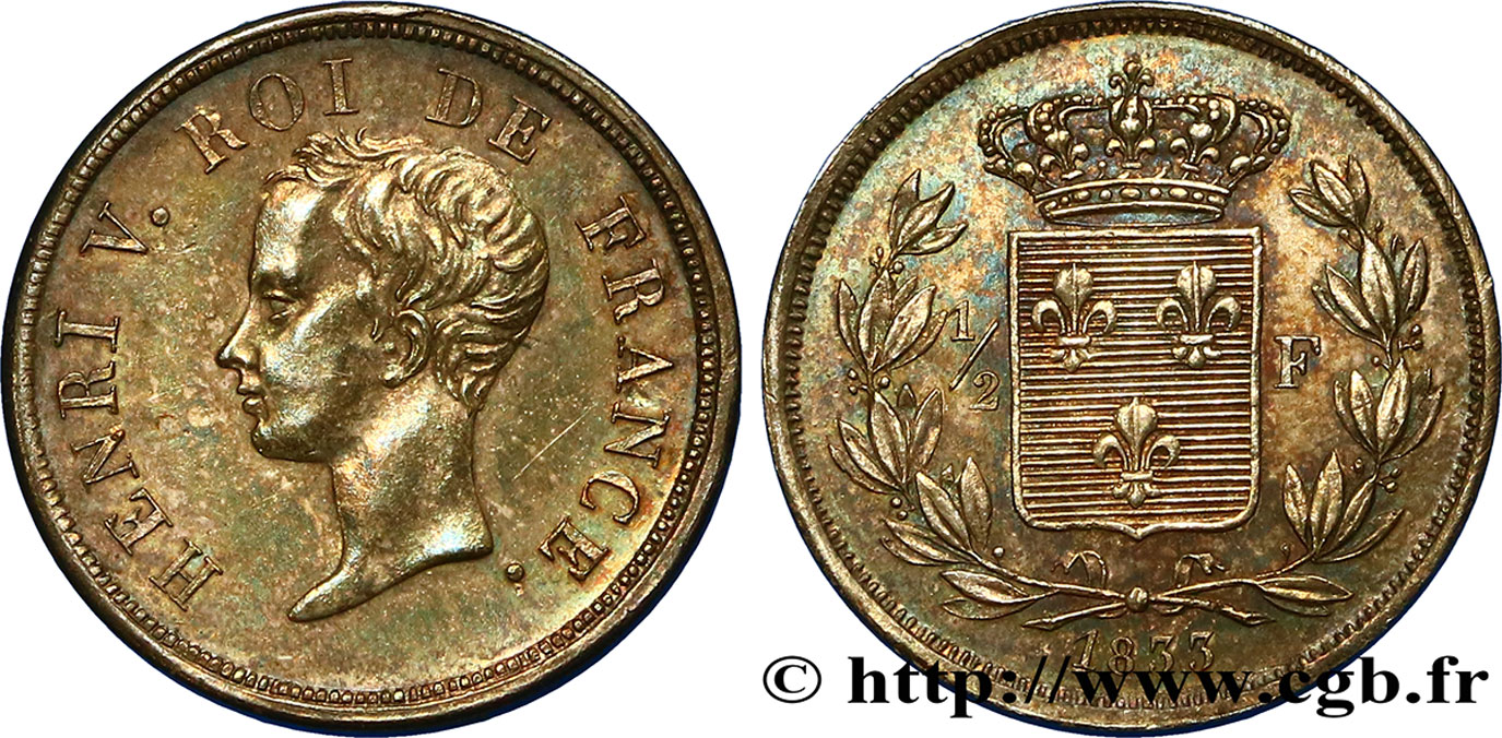 1/2 franc, buste juvénile 1833  VG.2713  MBC52 