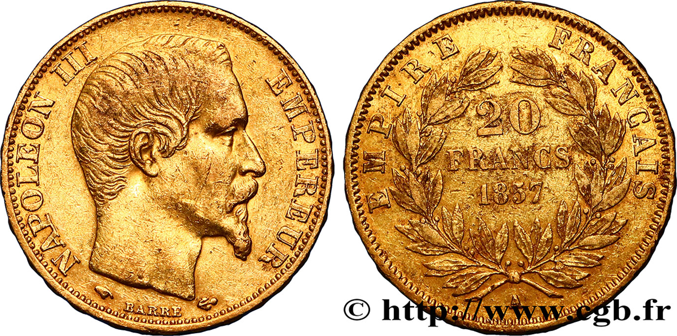 20 francs or Napoléon III, tête nue 1857 Paris F.531/12 S35 