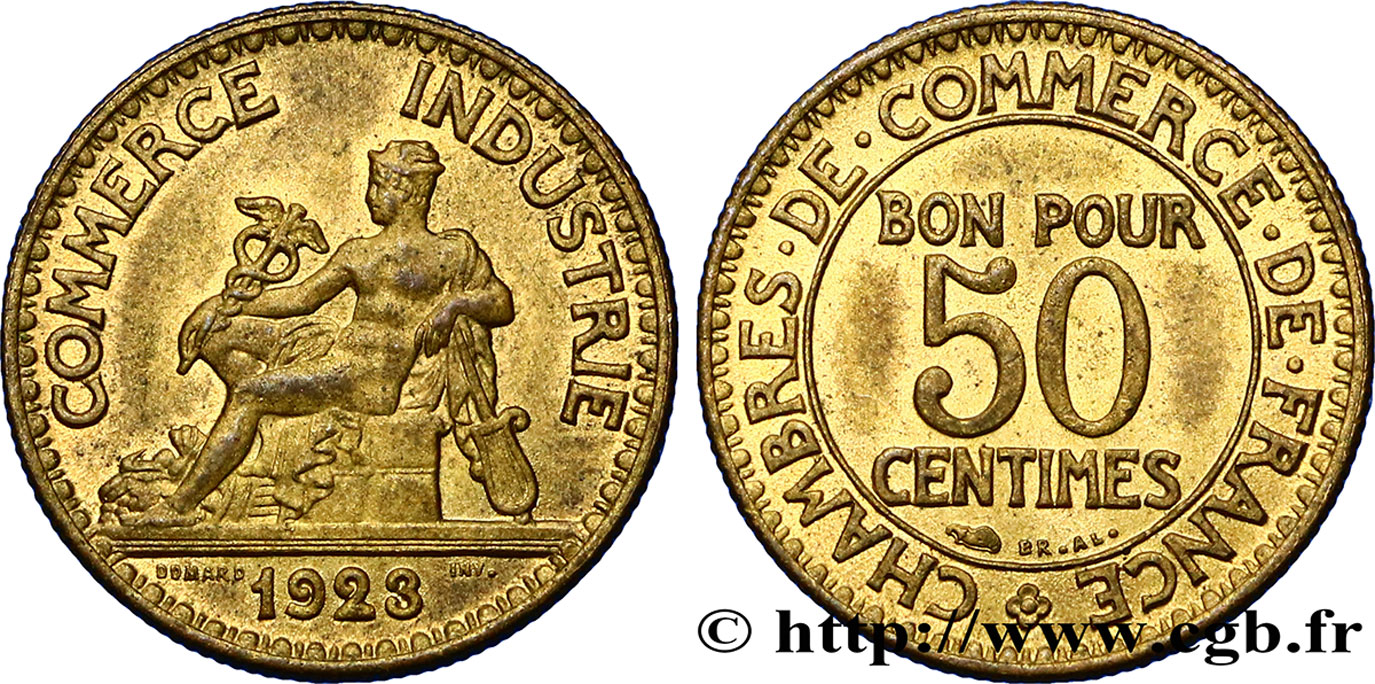 50 centimes Chambres de Commerce 1923 Paris F.191/5 SUP58 