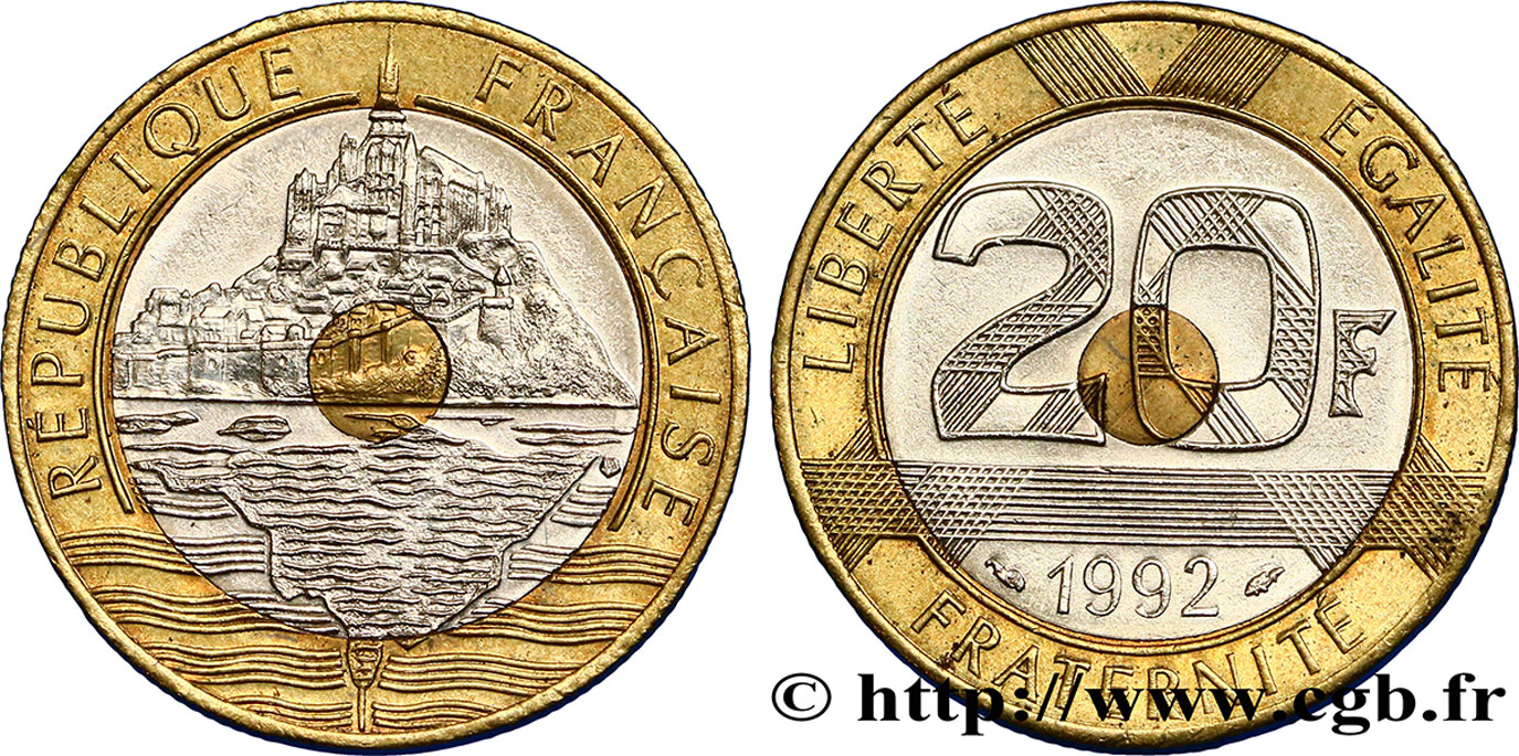 20 francs Mont Saint-Michel, 5 cannelures, V fermé 1992 Pessac F.403/2 TTB50 