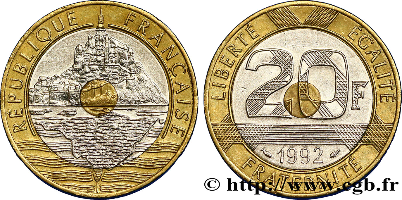 20 francs Mont Saint-Michel, 5 cannelures, V fermé 1992 Pessac F.403/2 TTB50 
