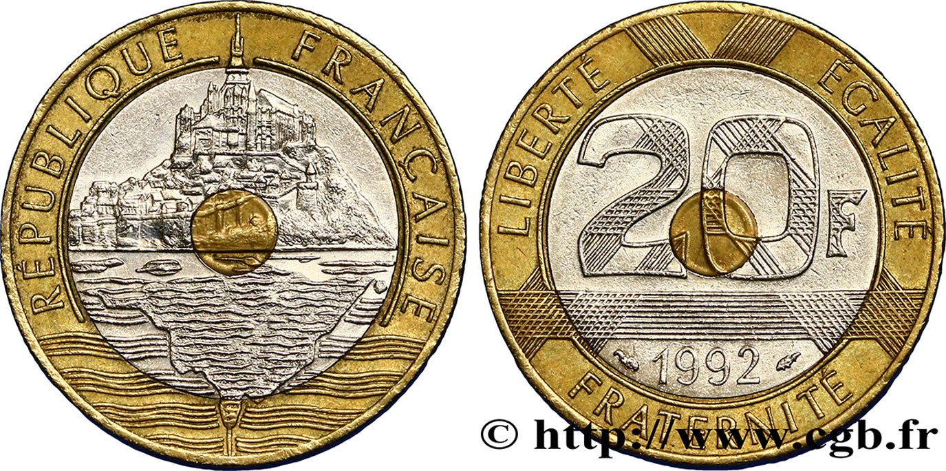 20 francs Mont Saint-Michel, 5 cannelures, V fermé 1992 Pessac F.403/2 TTB50 