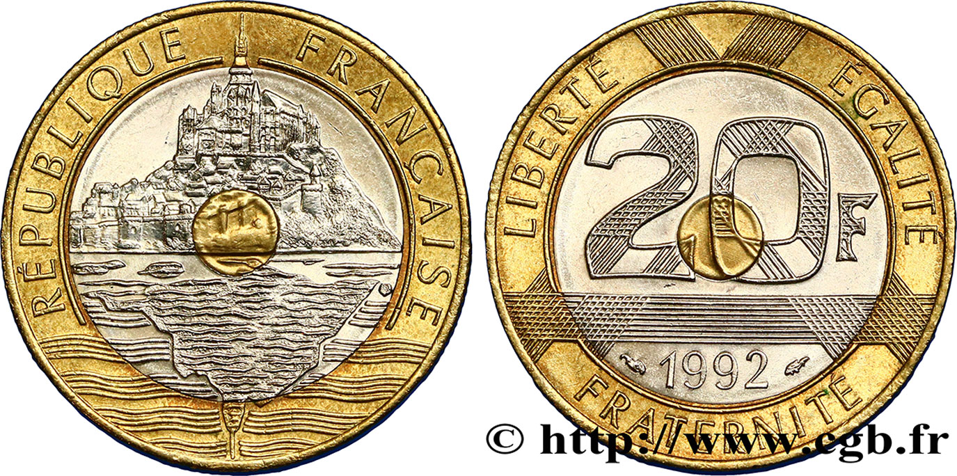 20 francs Mont Saint-Michel, 5 cannelures, V fermé 1992 Pessac F.403/2 BB50 