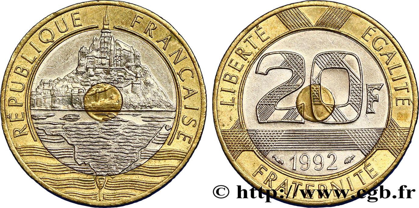 20 francs Mont Saint-Michel, 5 cannelures, V fermé 1992 Pessac F.403/2 TTB50 