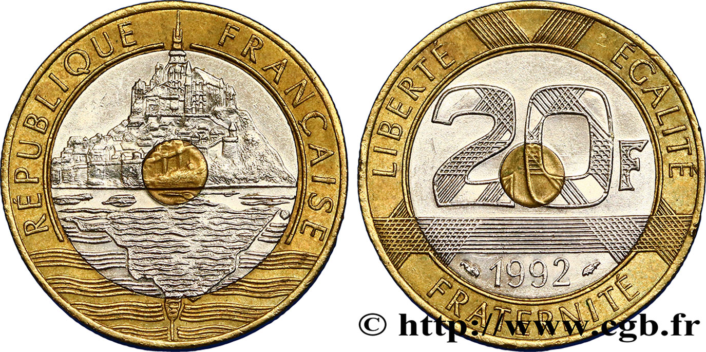 20 francs Mont Saint-Michel, 5 cannelures, V fermé 1992 Pessac F.403/2 TTB50 